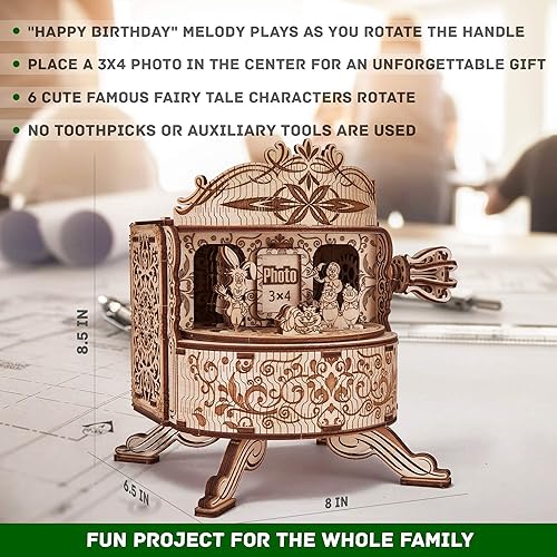 Miniatura 4 de Wood Trick Fairy Theater Happy Birthday - Kit de caja de música de madera con personajes de hadas, manivela, rompecabezas de madera 3D para adultos
