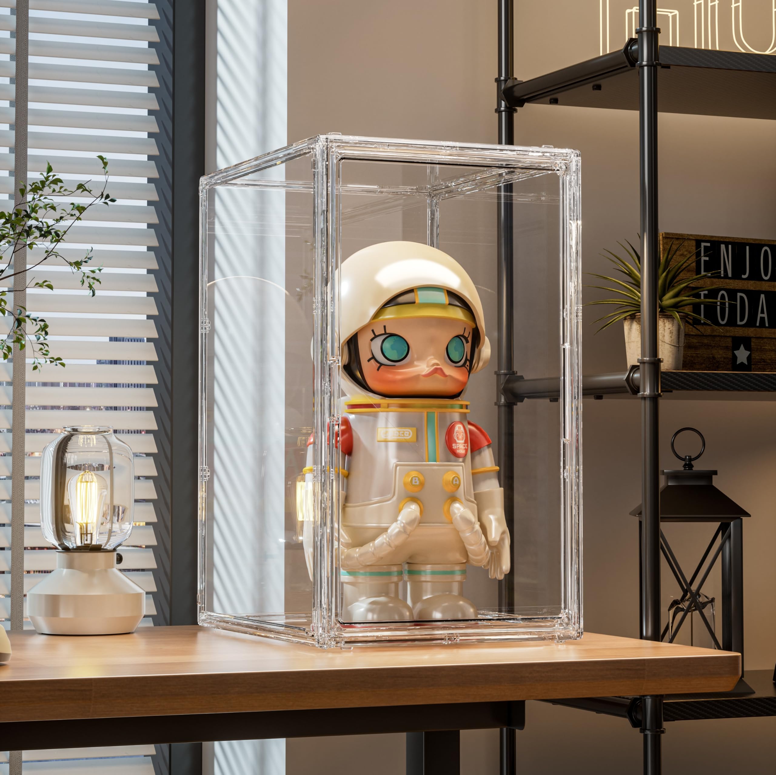 Acryl Vitrine Schaukasten, Glasvitrine mit Magnettür für Action Figuren, Modellautos, Sammelfiguren, Aufbewahrung Multifunktional Display Case, Selbstmontage/Stapelbar/Staubdicht (50×37×29cm)
