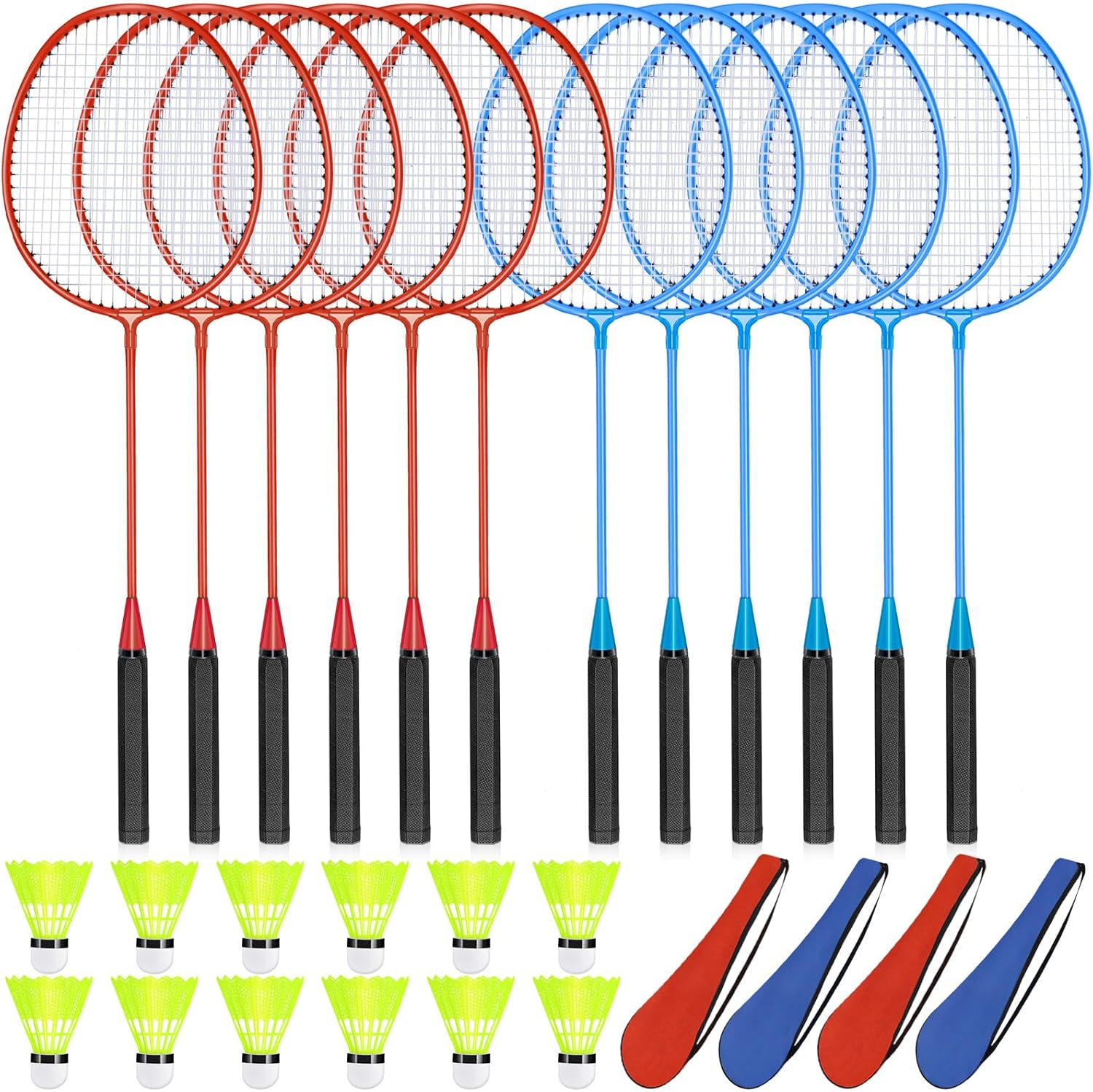 12 Pack Badminton Rackets Set Including Badminton Racquets, Nylon Shuttlecocks and Carry Bag for Outdoor Backyard Games Beginners