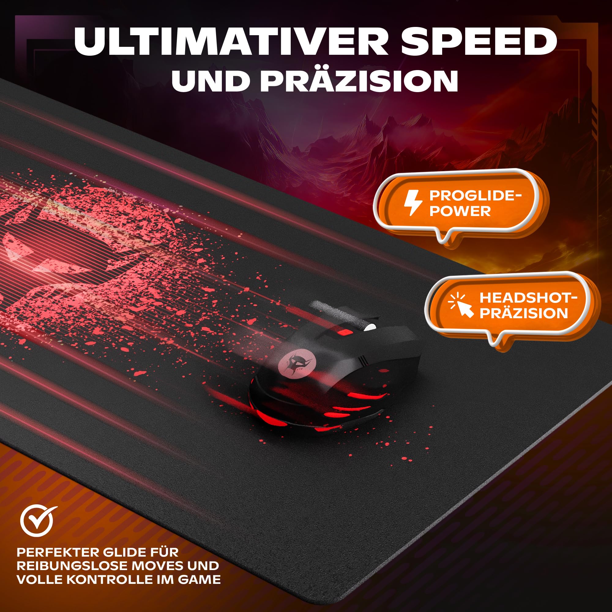 BEASTCOM Hero X2000R - Tappetino per mouse da gaming, colore rosso, XL (900 x 400 mm), base in gomma antiscivolo, facile da scivolare, materiali ecologici, bordi senza cuciture, sottomano da scrivania