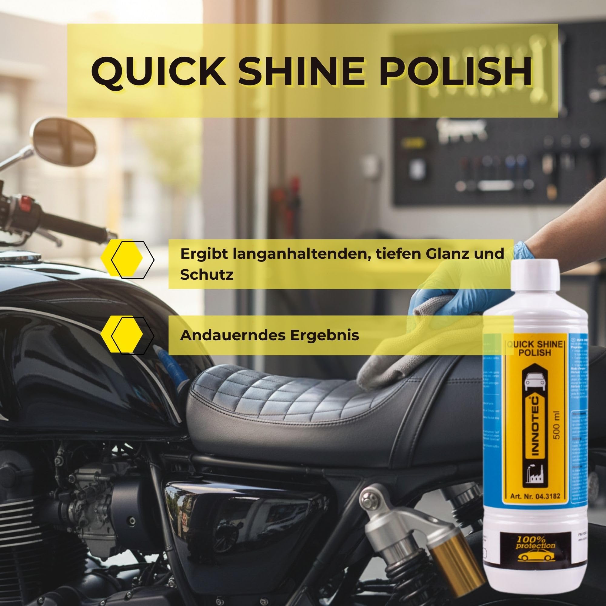 4 Stück INNOTEC Quick Shine Polish 500 ml – Hochglanz-Lackpolitur & Schutz für neuwertige Kfz-Lacke, auch dunkelblau/schwarz – langanhaltender Umweltschutz für Lack, Glas & Kunststoff – Profi-Polish