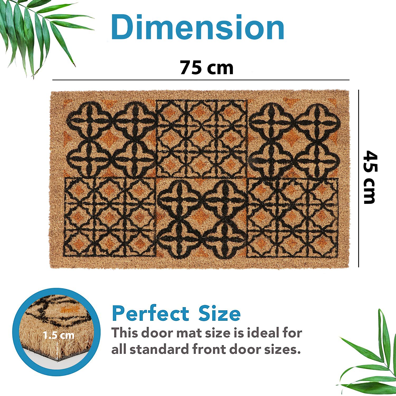 HOKIPO Large 45X75Cm Natural Coconut Coir Door Mats For Entrance Big Size Welcome Mat, Multicolor (In-484, Rectangular) 4