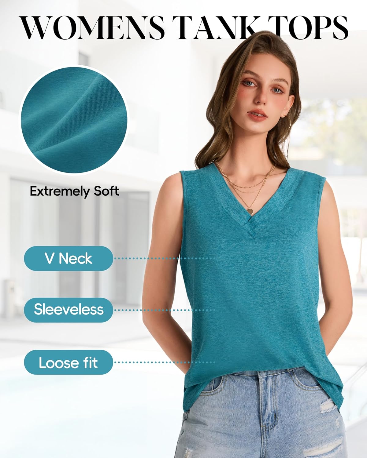 GAYHAY Womens Tank Tops Loose Fit Sleeveless Summer Shirts V Neck Flowy Blouses Casual Beach Vacation Clothes Fashion 2026 - Image 2