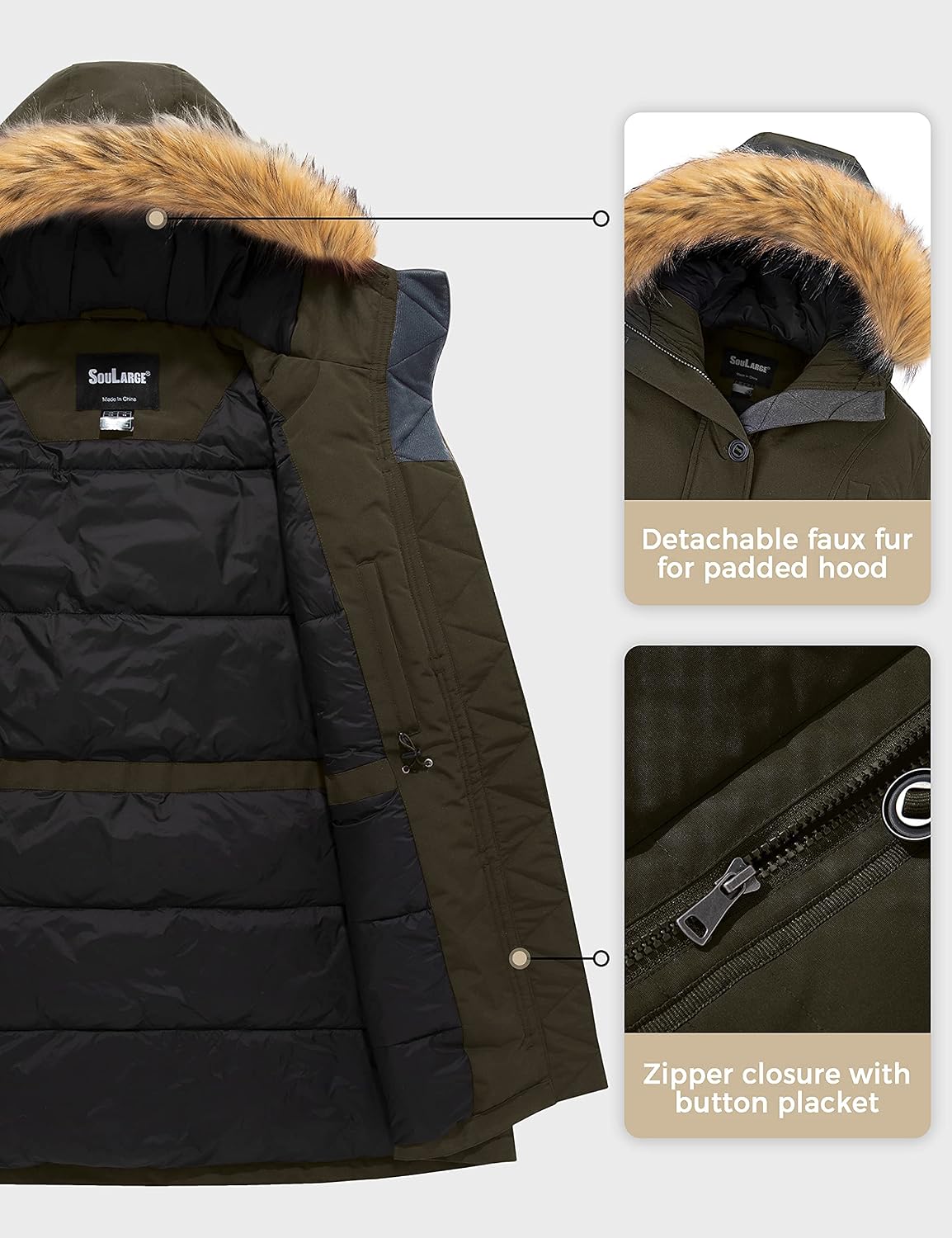Soularge Women's Plus Size Winter Warm Padded Coat with Faux Fur Hood