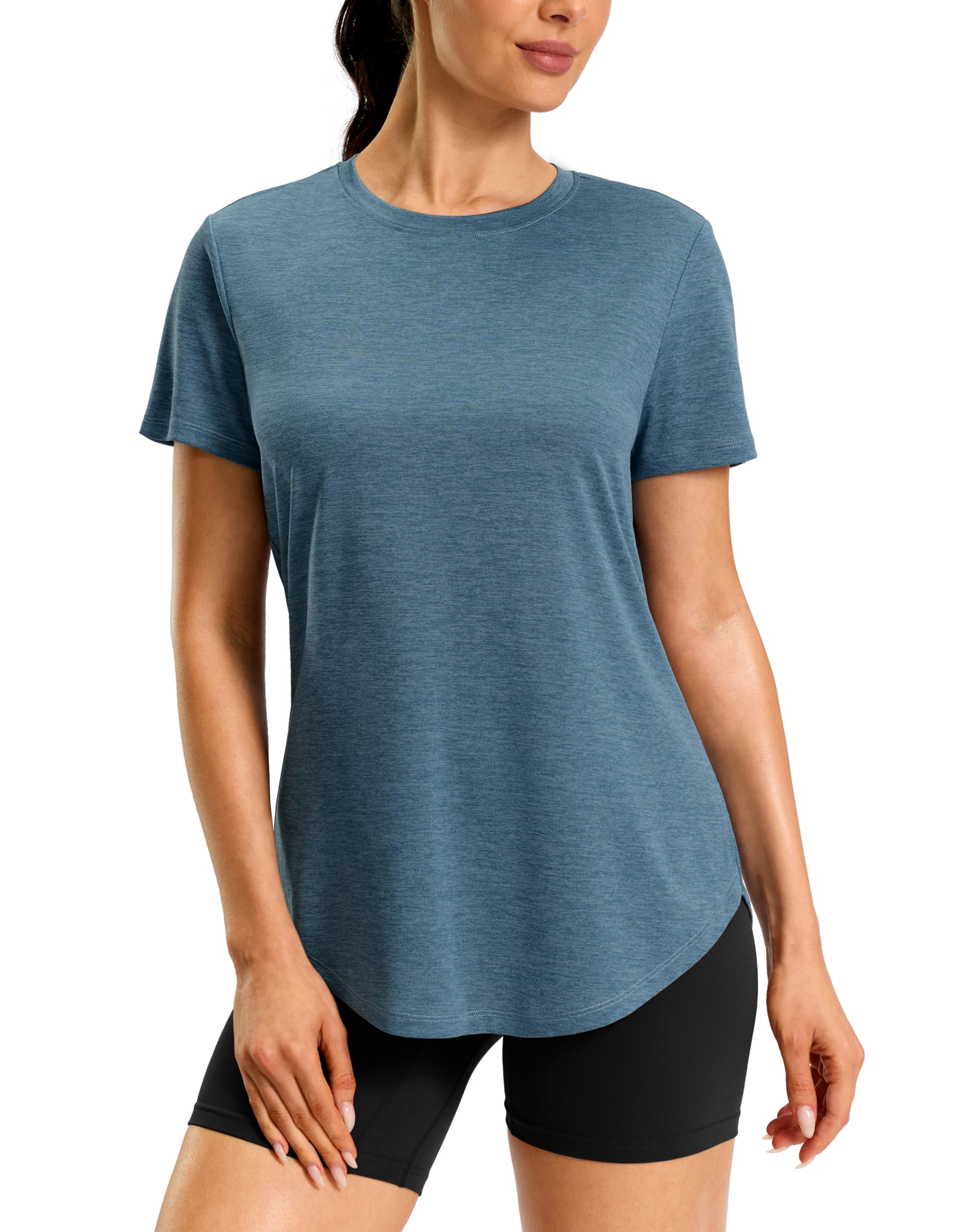Women's Workout Shirts Bum-Covering Length Lightweight Short Sleeve Dry Fit Athletic Hiking Running Summer Tops for Women — view 10