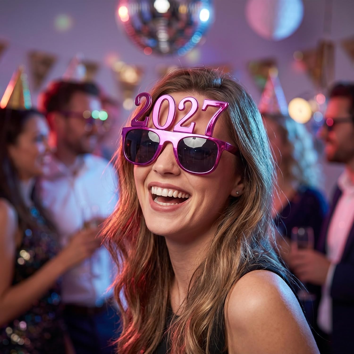 Unomor 6pcs Unisex Party Glasses 2027 Number Shaped Photo Booth Props with Portable Comfortable Frame for New Year Celebration and Holiday Party Decorations