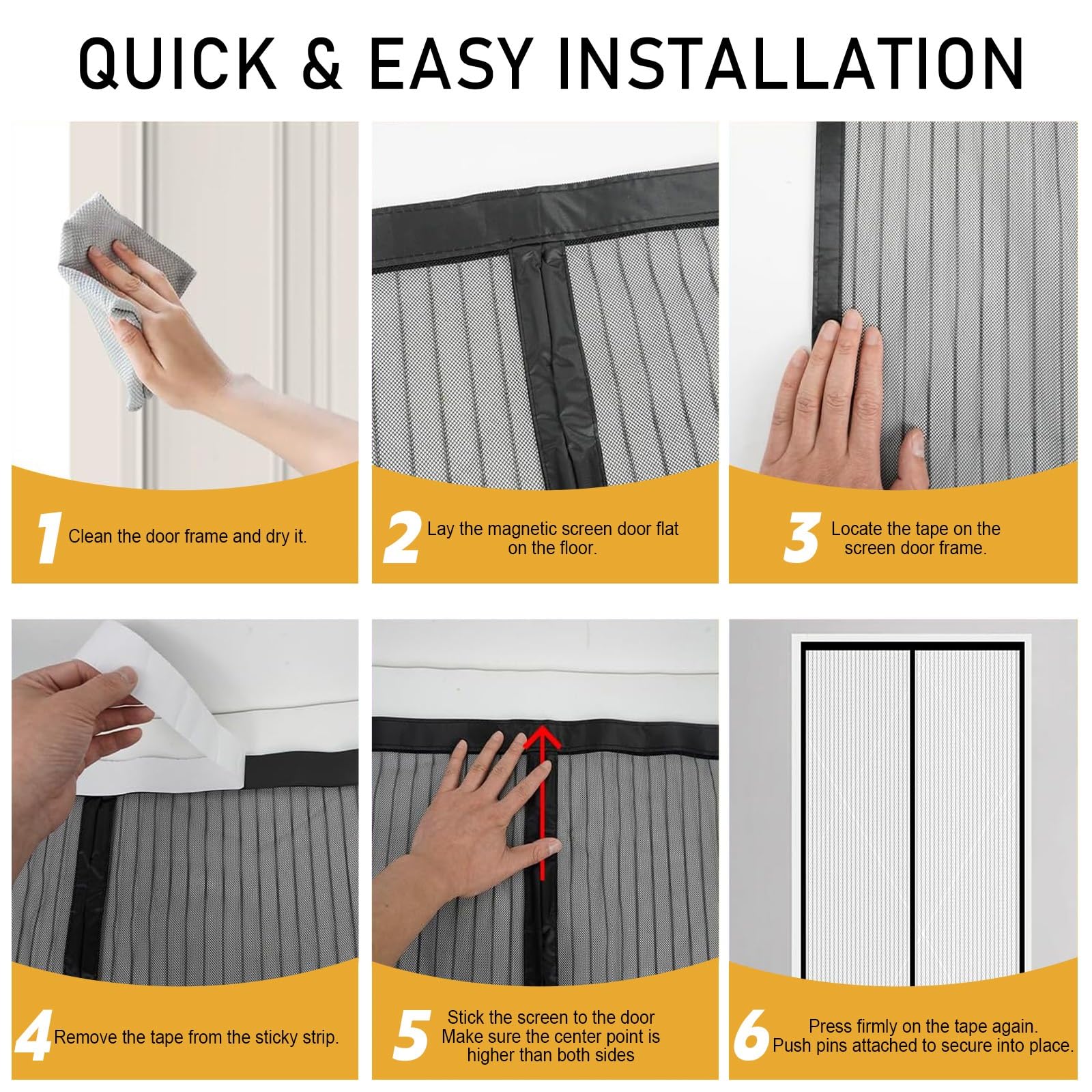 Mosquitera Magnética para Puerta 147 x 210 cm Adsorción Magnética Plegable Fácil de Instalar Mosquitera Puerta a Prueba de Gatos para Puertas de Salón Balcón Corredor, Negro