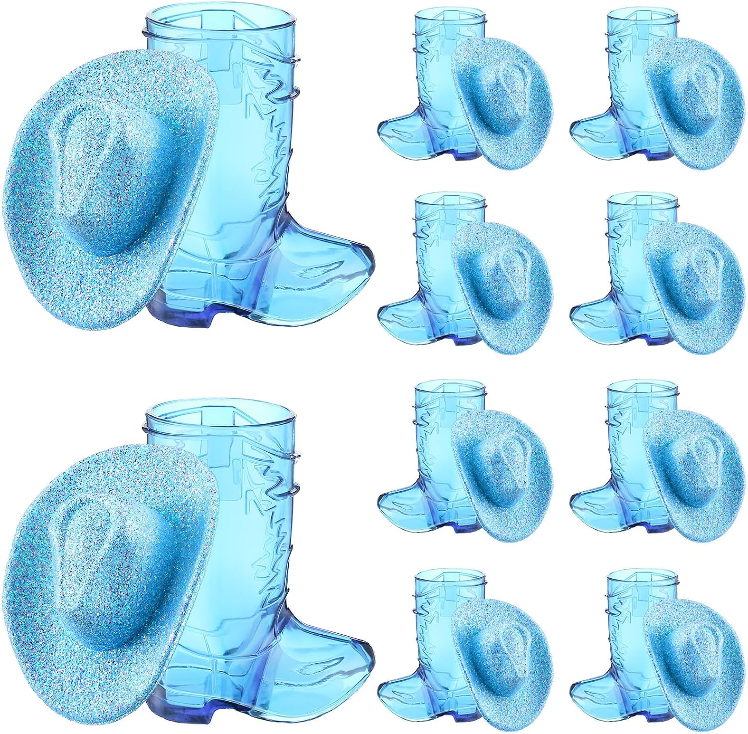 Vesici 20 Pcs Mini Cowgirl Hats Western Tiny Glitter Cowboy Shot Glasses Decor Cute Space Cowgirl Hat Boot Shot Plastic Cowboy Party Supplies Mugs for Dollhouse Decor Party Supplies