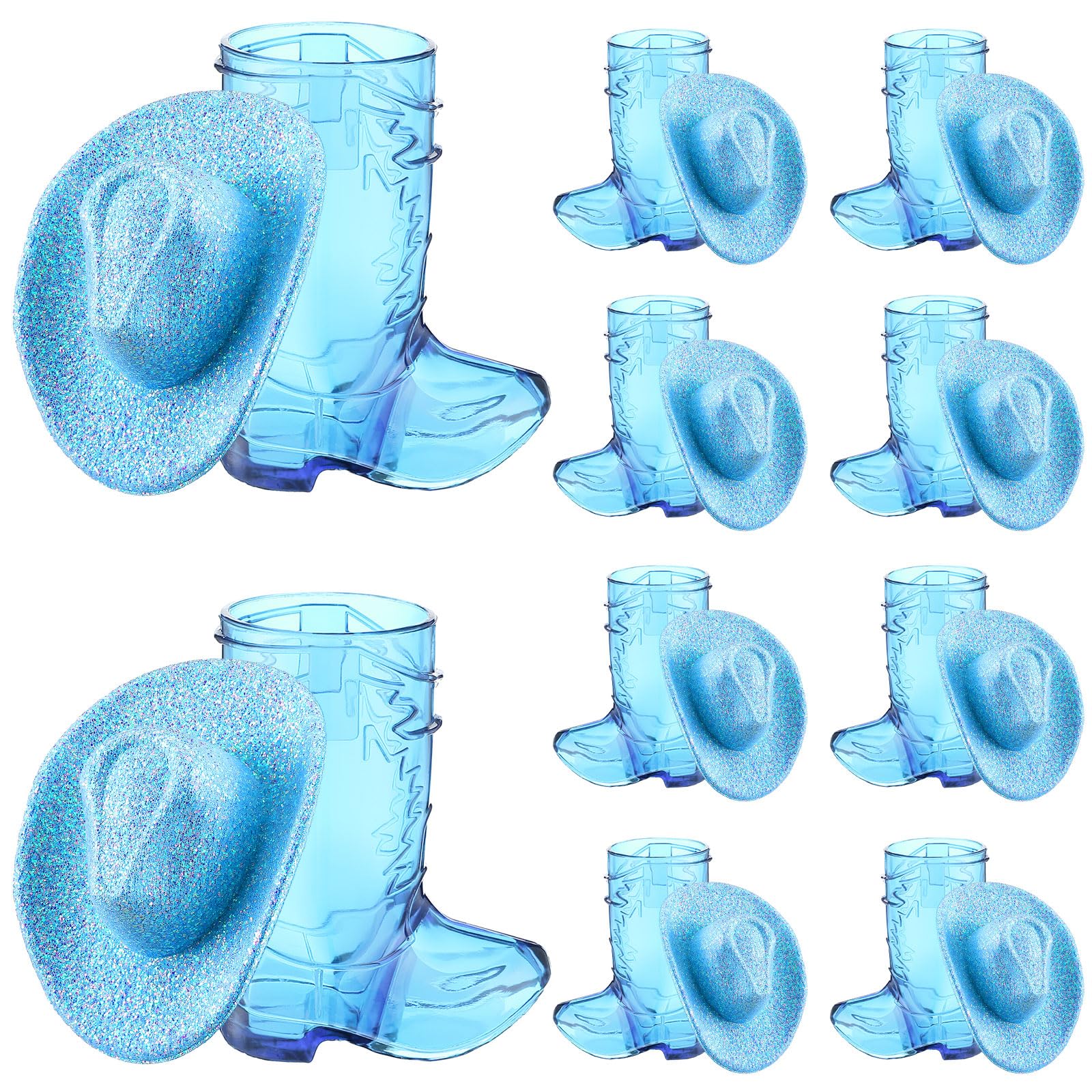 Vesici 20 Pcs Mini Cowgirl Hats Western Tiny Blue Boots Cowboy Shot Glasses Decor Cute Space Cowgirl Hat Boot Shot Plastic Cowboy Party Supplies Mugs