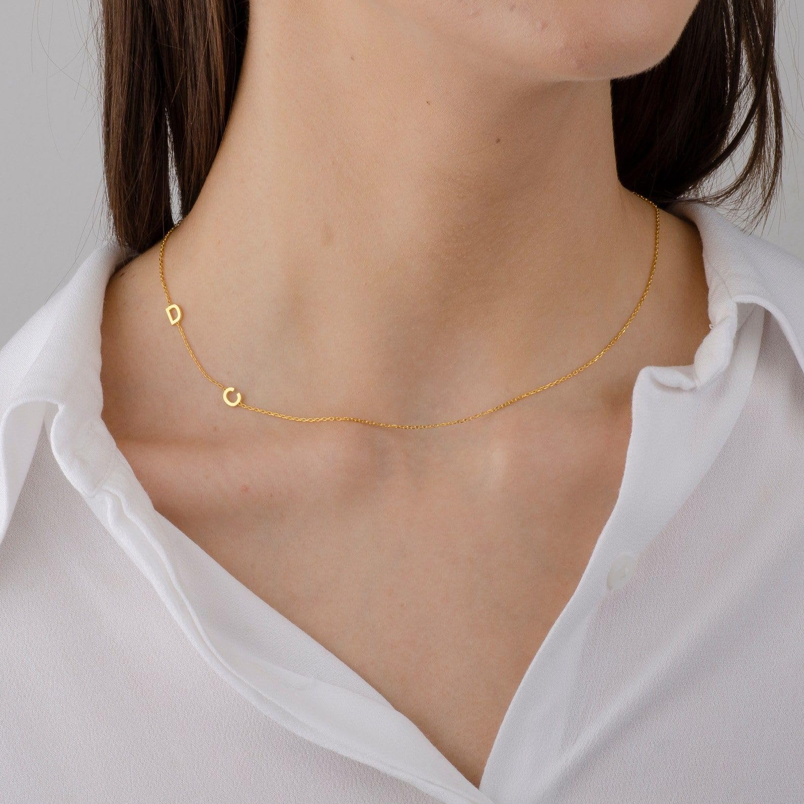 Collana con iniziale, laterale lettera pietra portafortuna compleanno
