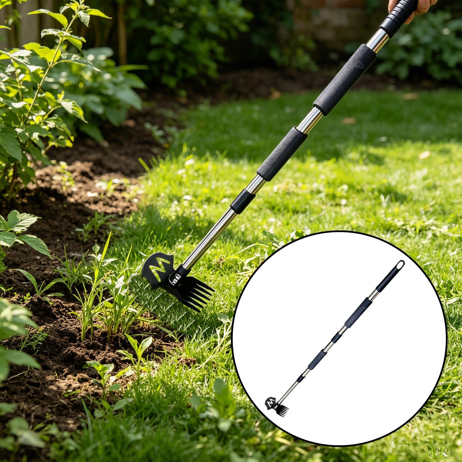 Zappa Estirpatore Diserbo Rastrello Manuale Acciaio Inox Doppia Funzione per Sarchiatura E Dissodamento Terreno Adatta a Prato Giardino Orto Fattoria, 7 Denti