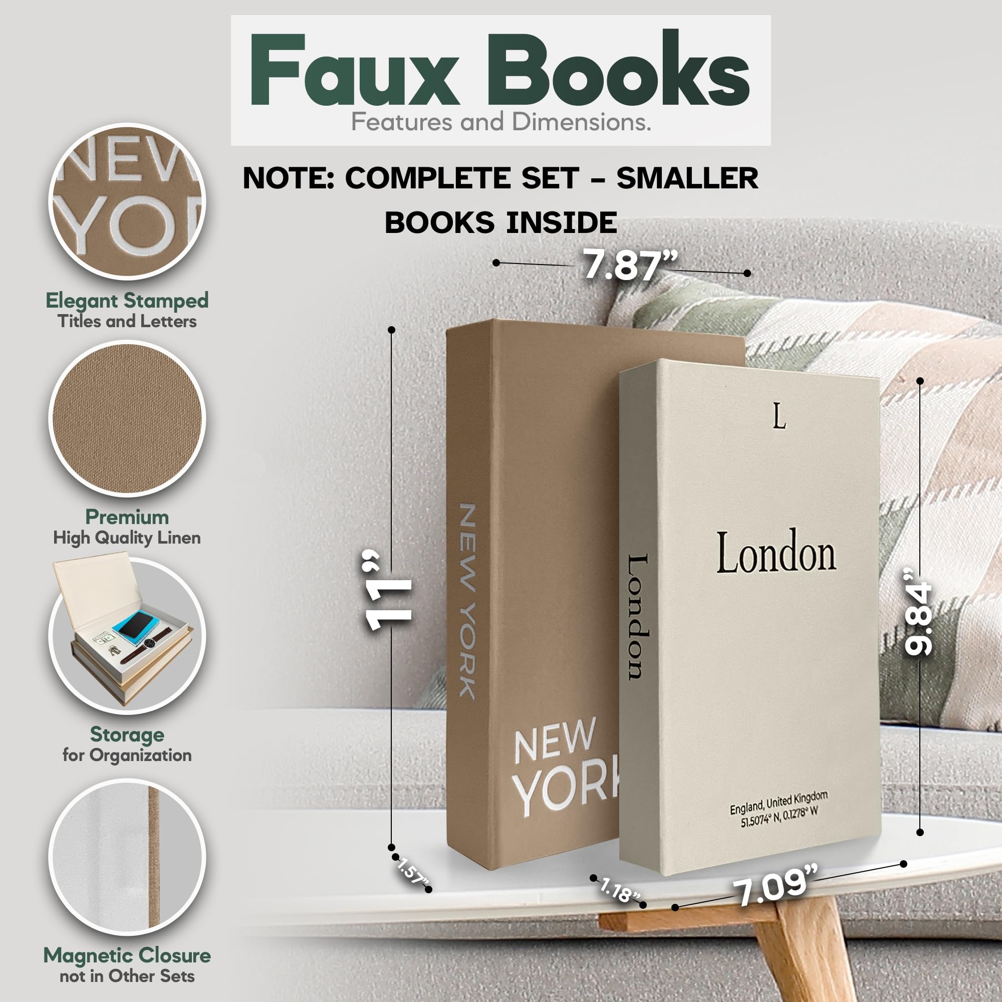 Amazon.com: AMINALUX Faux Book Storage Box Set – Decorative Faux