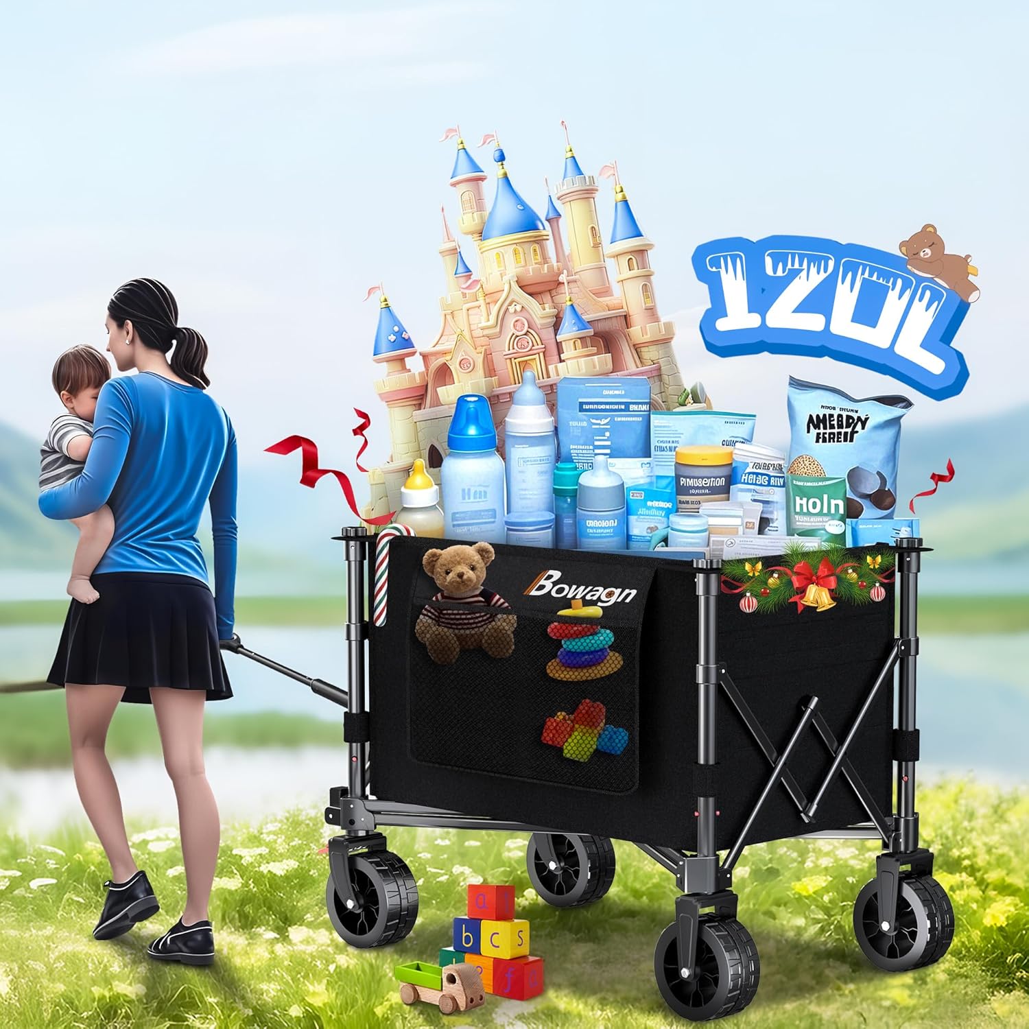 Heavy Duty Collapsible Folding Wagon Carts,Wagons carts Foldable with Wheels,Utility Grocery Wagon Cart for Beach Sports Garden Shopping Camping Wheelbarrows…