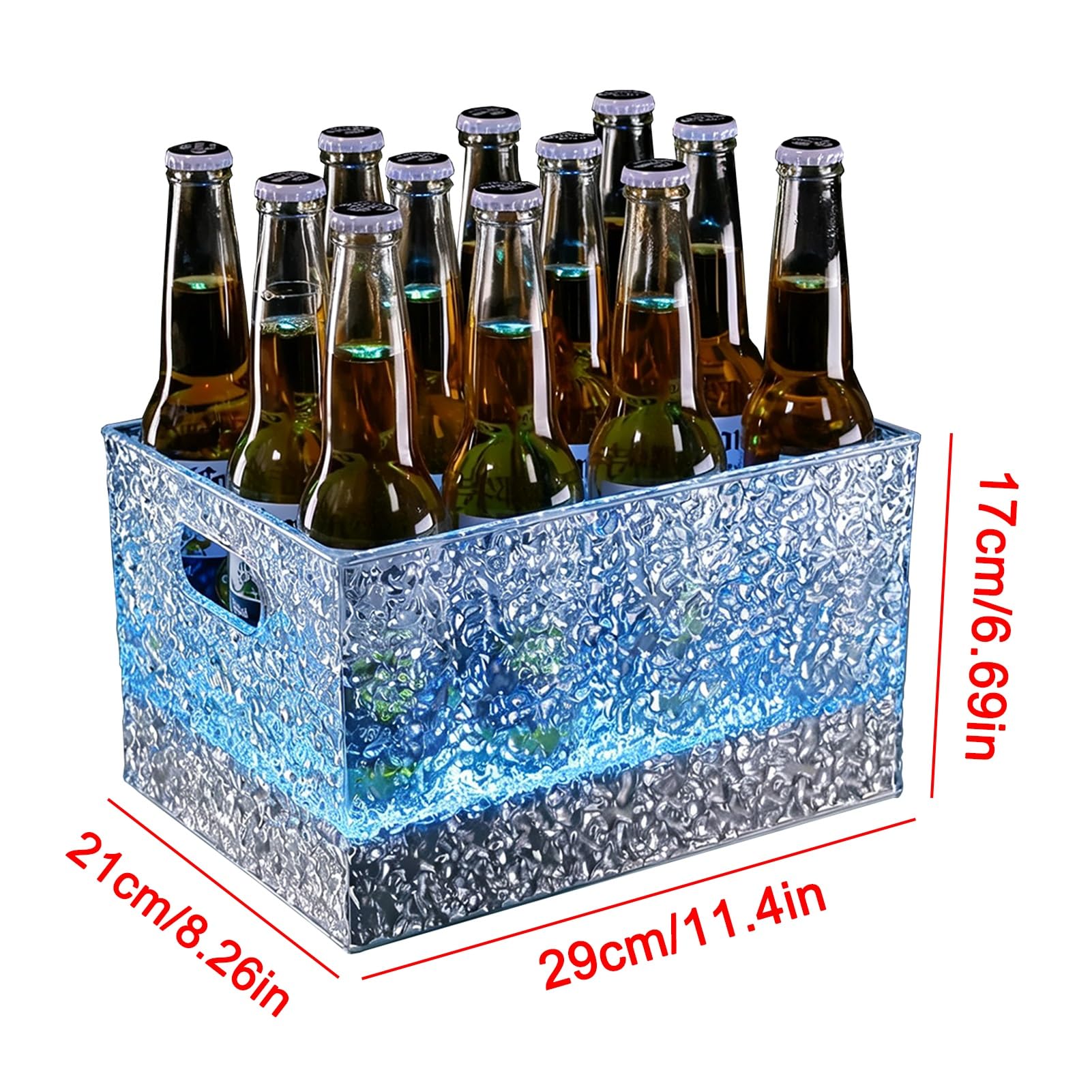 Cubitera LED Cubos de Hielo acrílicos LED, con Asas de Transporte portátiles y Recargables, para Fiestas(Blue,21X29X17cm)