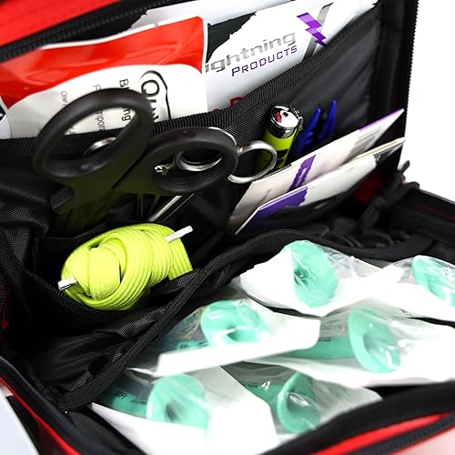 Miniatura 4 de Lightning X Premium Stocked Tactical EMSEMT Trauma First Aid Responder Medical Kit Mochila (Rojo con vejiga de hidratación)