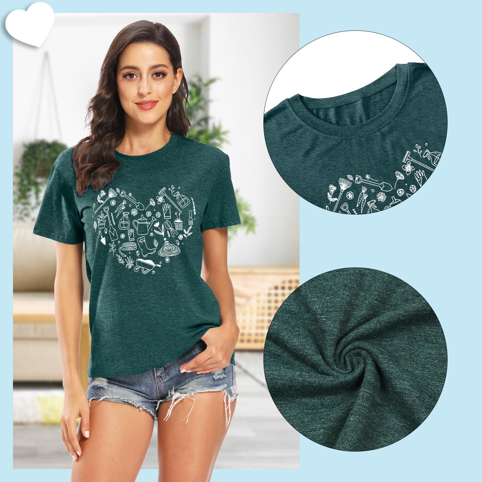 Garden Shirts for Women Plant Love Heart Graphic Shirt Farmer Short Sleeve Gardener Gift Plant Tee Tops