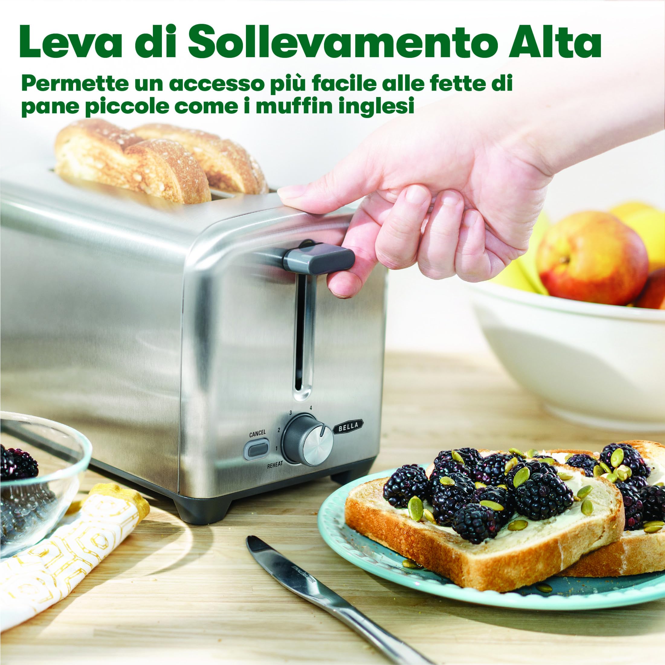 bella Tostapane a 2 fette con fessure per toast molto larghe e scomparto raccoglibriciole rimovibile, 6 livelli, spegnimento automatico, funzione di riscaldamento, pane tostato, bagel e waffle