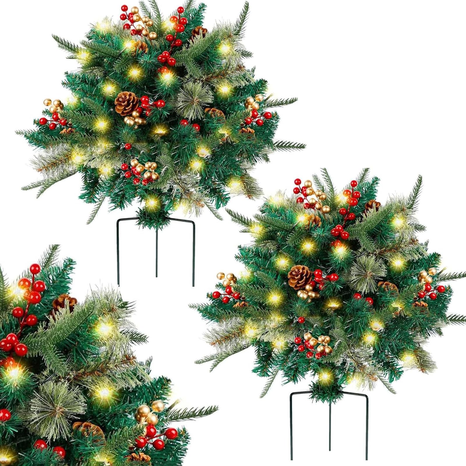 Genérico Arbustos en macetas preiluminados, macetas Festivas, Rellenos de parterres navideños para el Porche Delantero al Aire, maceteros Artificiales para Exteriores con vegetación navideña,2pcs