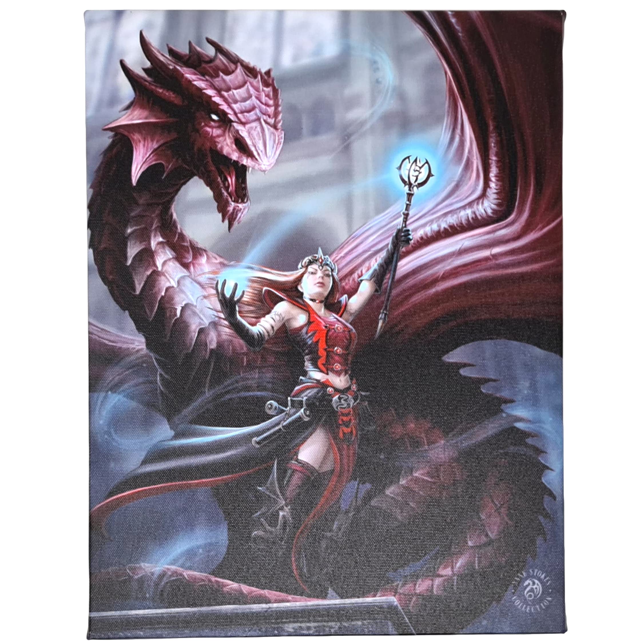Spirit Of Equinox Multi-Color Anne Stokes Plaque Scarlet Mage Dragon Magical Fantasy Art Wall Hanging Canvas 26Cm X 19Cm