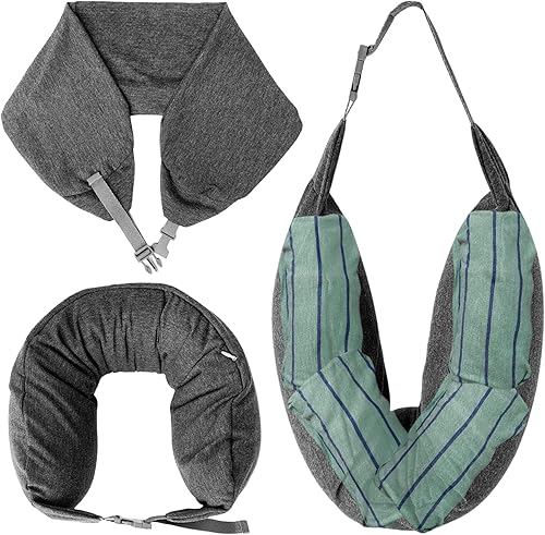 JuGeoZhi Almohada de cuello rellenable para viajes, almohada de tubo con ropa para aviones, bolsa de viaje portátil