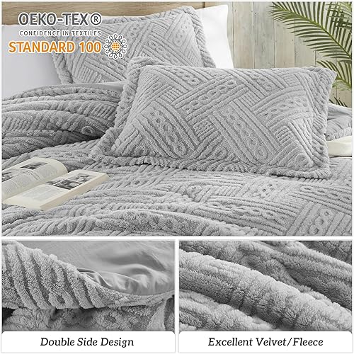 Miniatura 2 de Homelike Moment Juego de edredón de forro polar tamaño King, 3 piezas, edredón suave y esponjoso, edredón de cama grueso y cálido con 2 fundas de