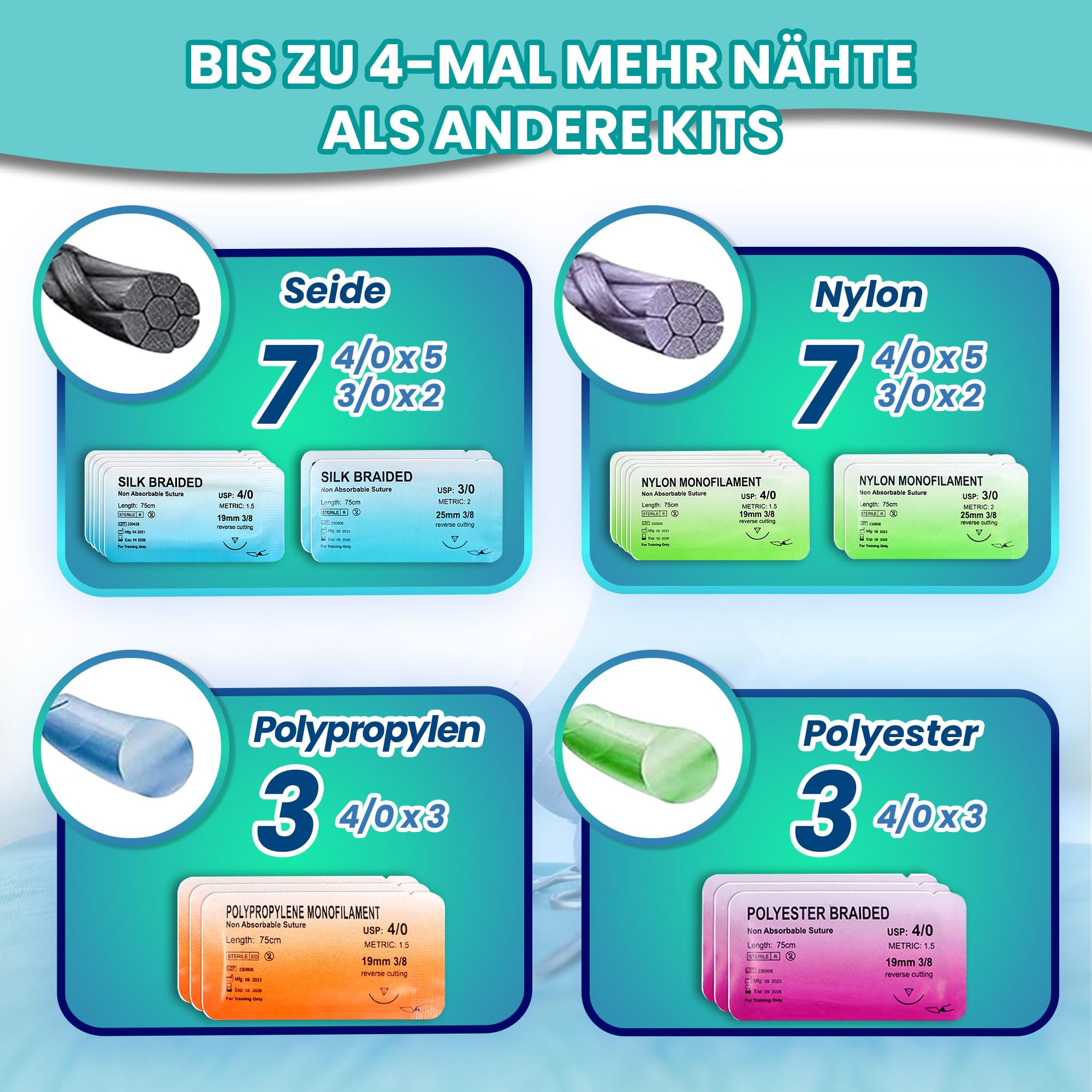 Kit sutura con almohadilla Extra Larga con zona de corte libre - Kit de sutura quirurgica con instrumental completo, para practicar suturas quirurgicas, kit practica sutura