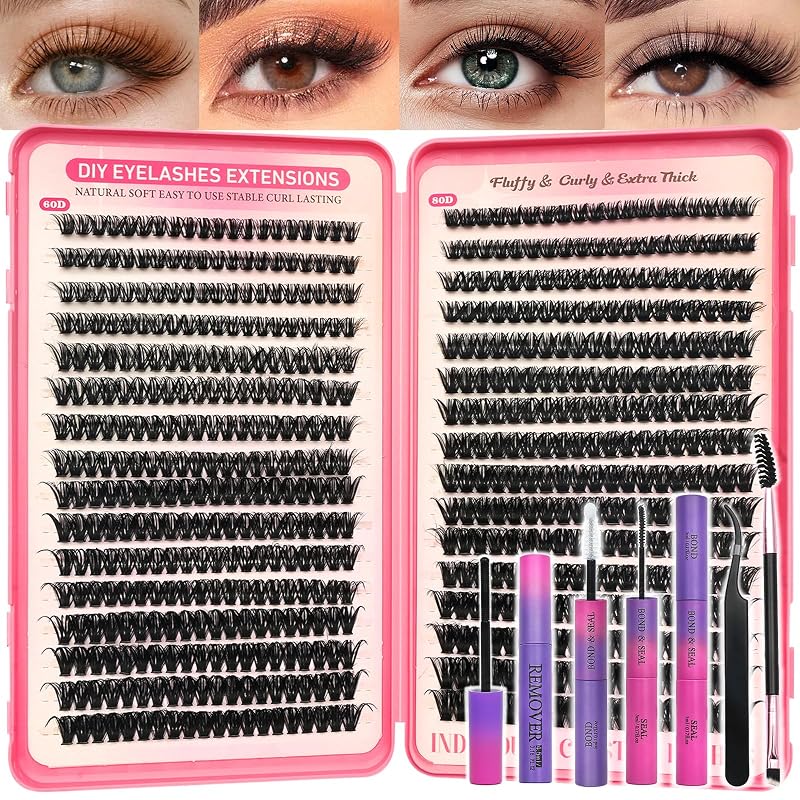 Kit de cílios postiços em tufos Rootoo, 640 unidades, curvatura D, 9–16 mm