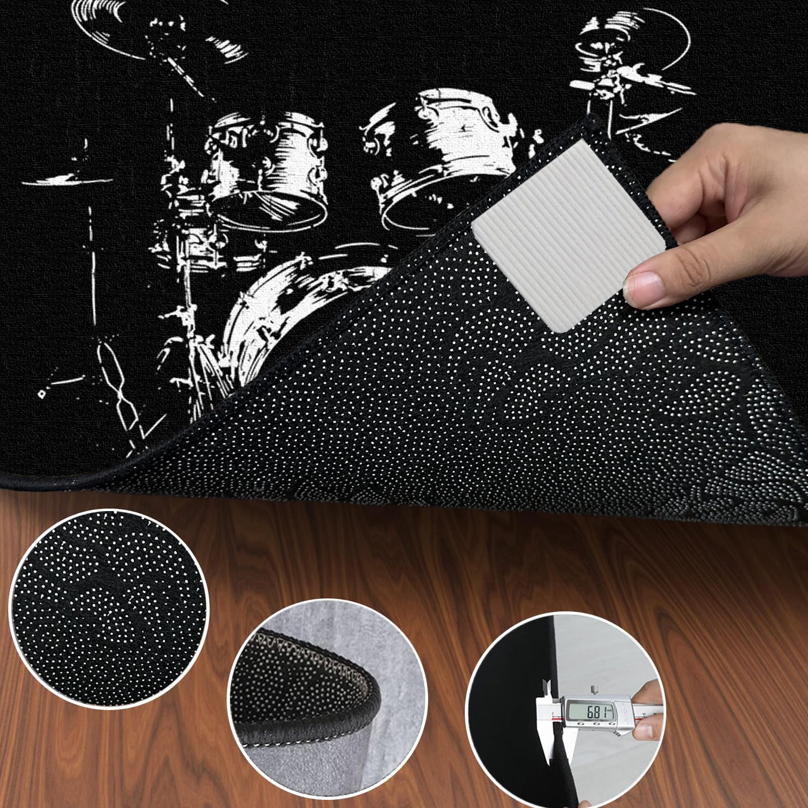 Tapis Batterie Acoustique Insonorisant, Tapis de Tambour, Tapis pour Batteries Percussions, Tapis de Batterie, Tapis Antidérapant pour Batterie Electronique, 100 x 80 cm Tapis Professionnel de Jazz