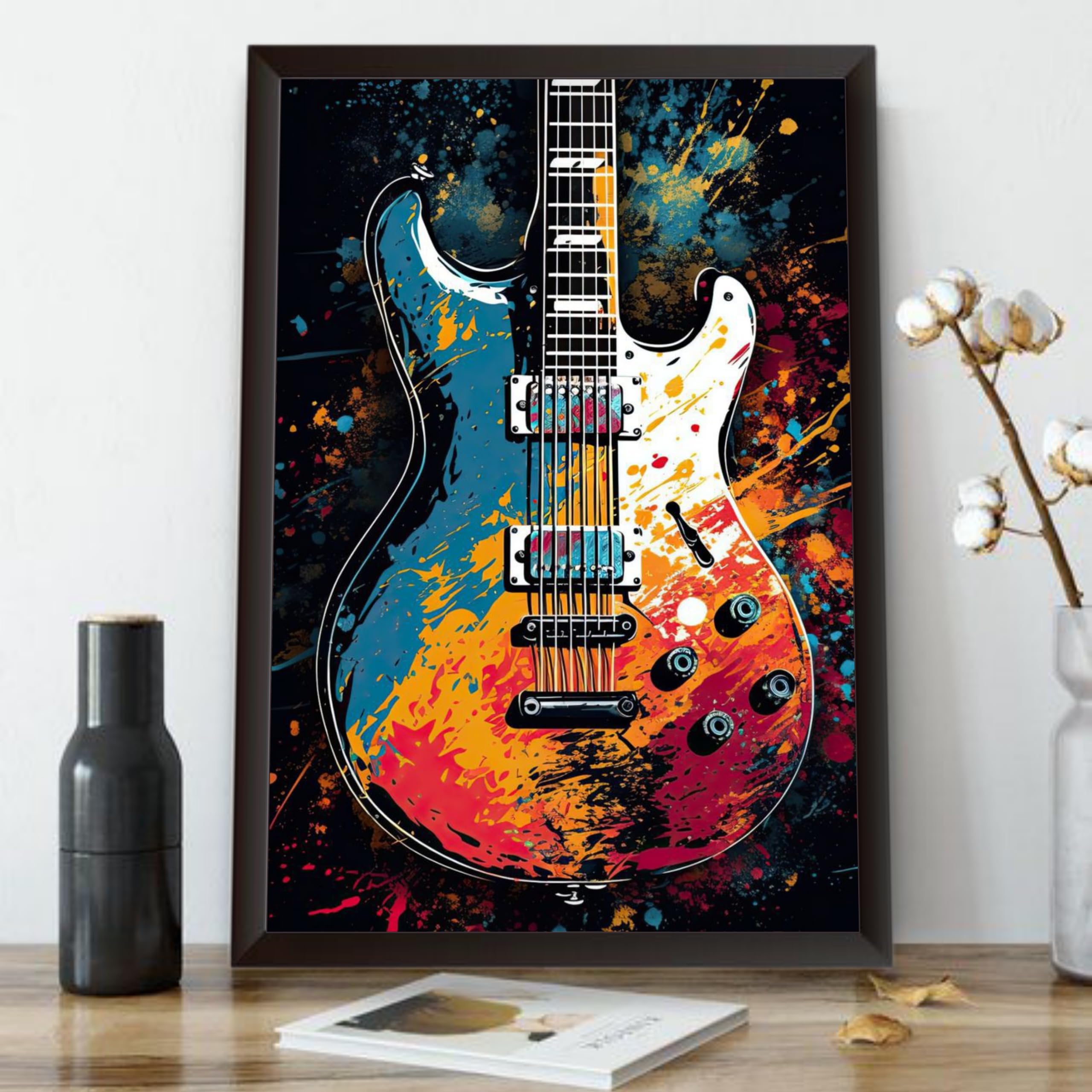 エレキギター アートパネル ポップアート Waltractive Pop Art Guitar Framed Poster – Vibrant Wall Artwork