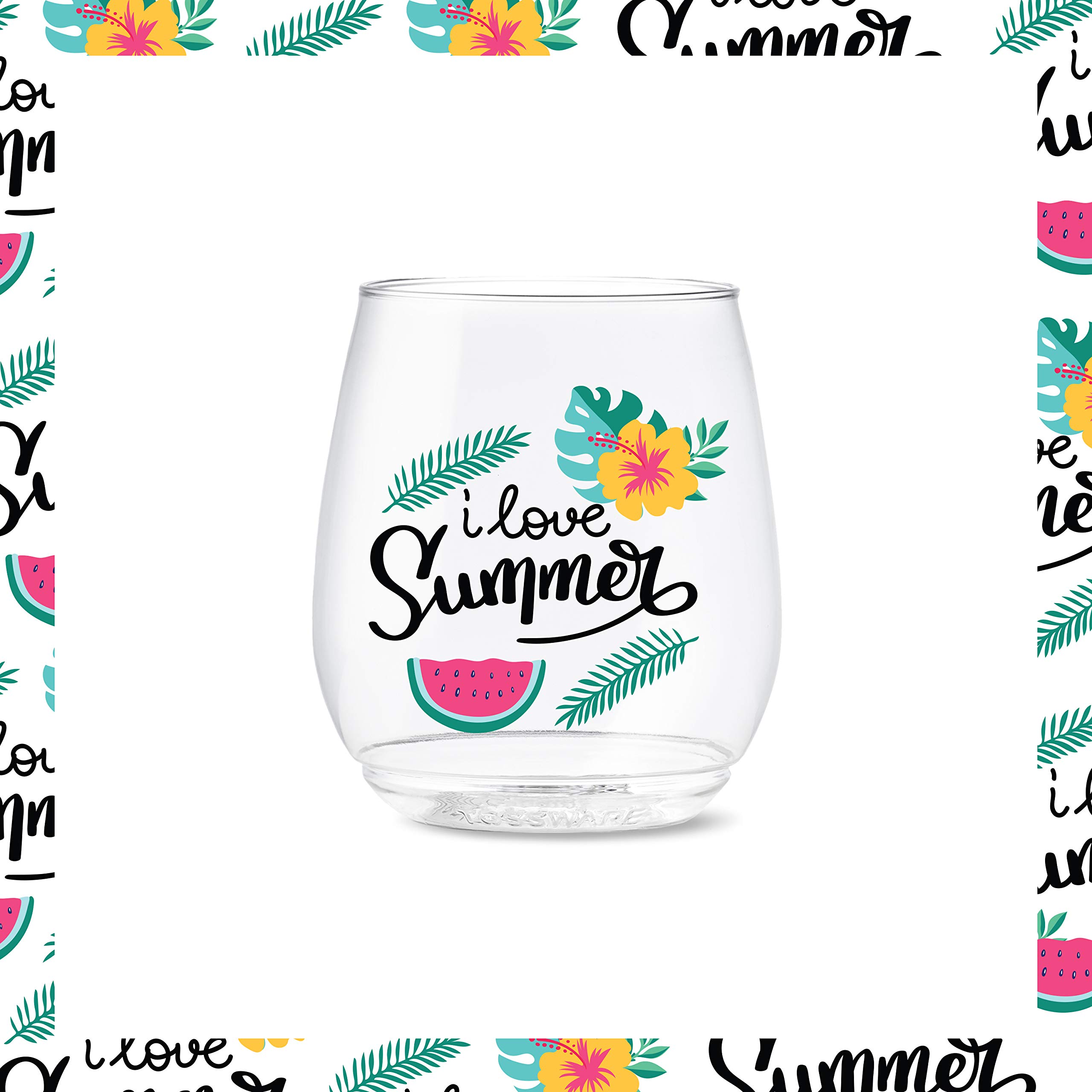 TOSSWARE POP Vino Summer Sips 1 Series - Juego de 6 copas de vino de plástico transparente, reciclables, irrompibles y de 397 ml