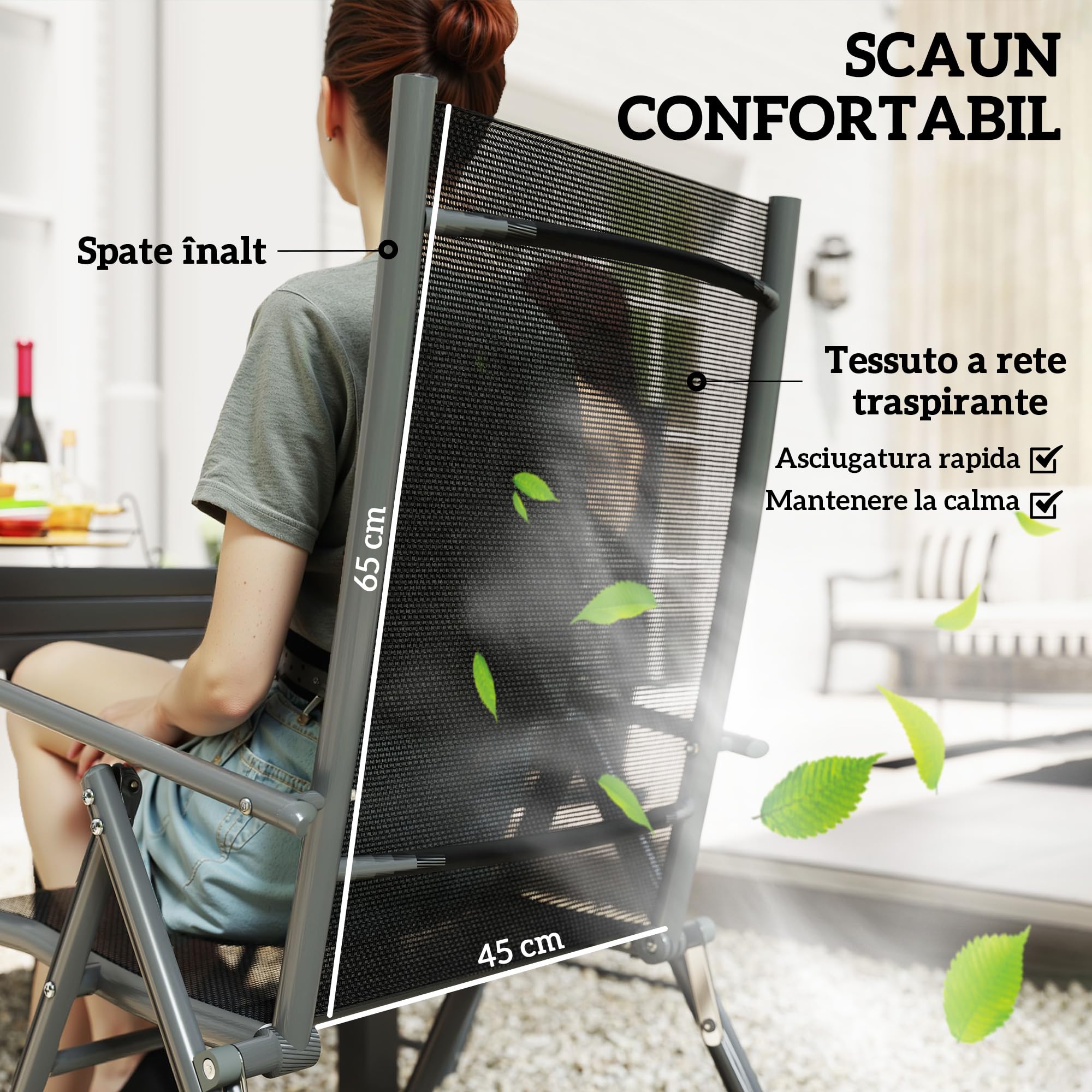 Outsunny Set Tavolo da Giardino con Sedie da 7 Pezzi 90/180cm Grigio e Nero | Set da Pranzo, Tavolo Allungabile, 6 Sedie da Esterno Pieghevoli con Braccioli, Mobili, Acciaio e Textilene