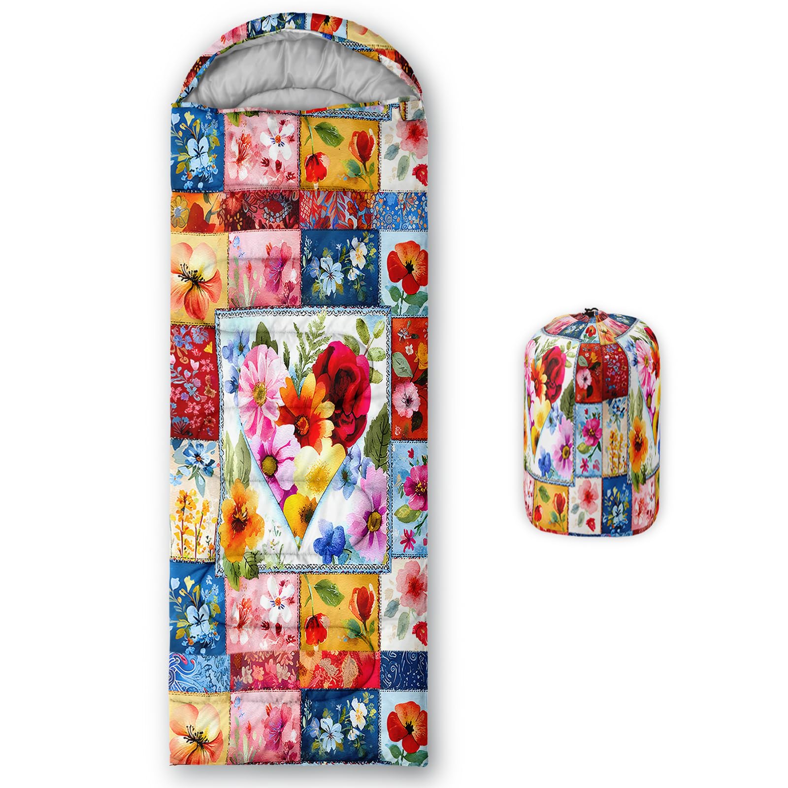 QOOMO Colorful Flowers Waterproof Sleeping Bags for Adults & Kids,Printed Camping Sleeping Bags, 3 Season Warm & Cool Weather,Traveling,and Outdoors,Camping Gear Equipment,31x90inch