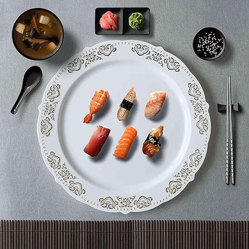 Miniatura 9 de Efavormart - 10 platos llanos desechables redondos dorados en relieve de 10 pulgadas con bordes festoneados para bodas, fiestas y eventos