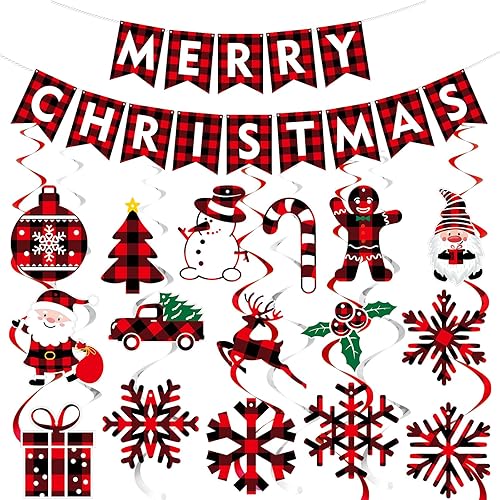 Miniatura 1 de Epakh 34 piezas de remolinos colgantes de Navidad, espirales colgantes de Navidad, remolinos de búfalo a cuadros, pancarta de Navidad para colgar en