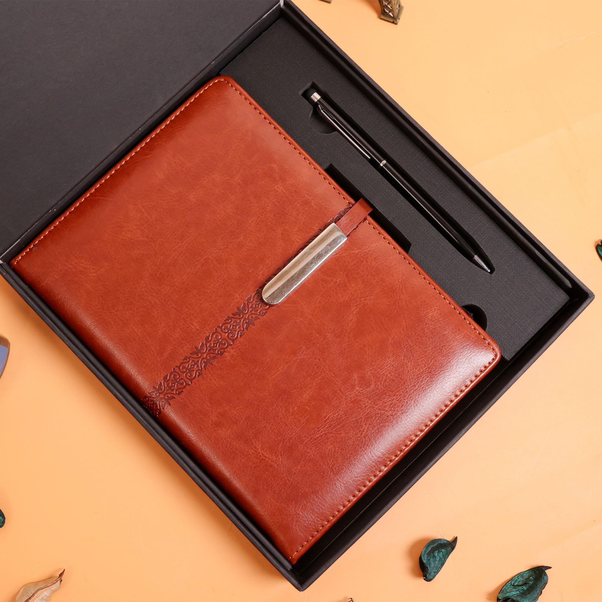 Studio Premium A5 Notebook Diary & Pen Gift Box Combo | Imported PU Cover, Magnetic Lock Closure | 200 Ruled Pages (75 GSM) | Undated Ruled Notebook Journal Gift Set for Men & Women