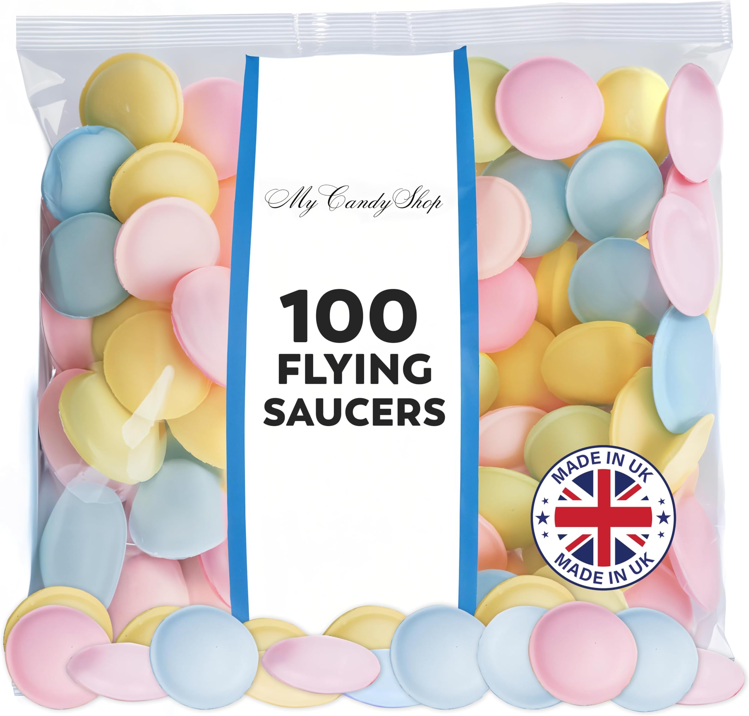 MyCandyShop Flying Saucer Sweets 140g - 100 x Flying Saucers - Retro Sweets In Bulk Cheap