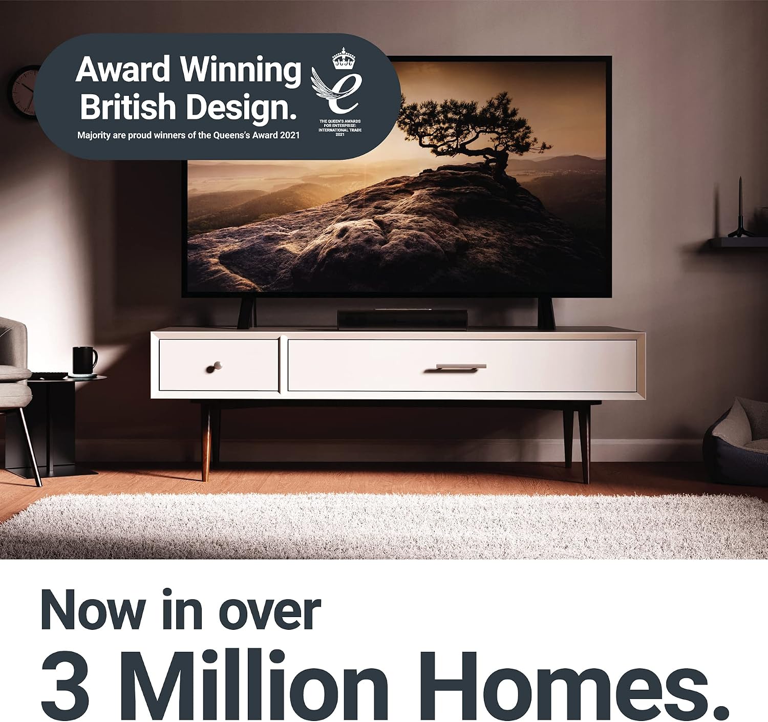 Majority Saxon Soundbar placed under a television