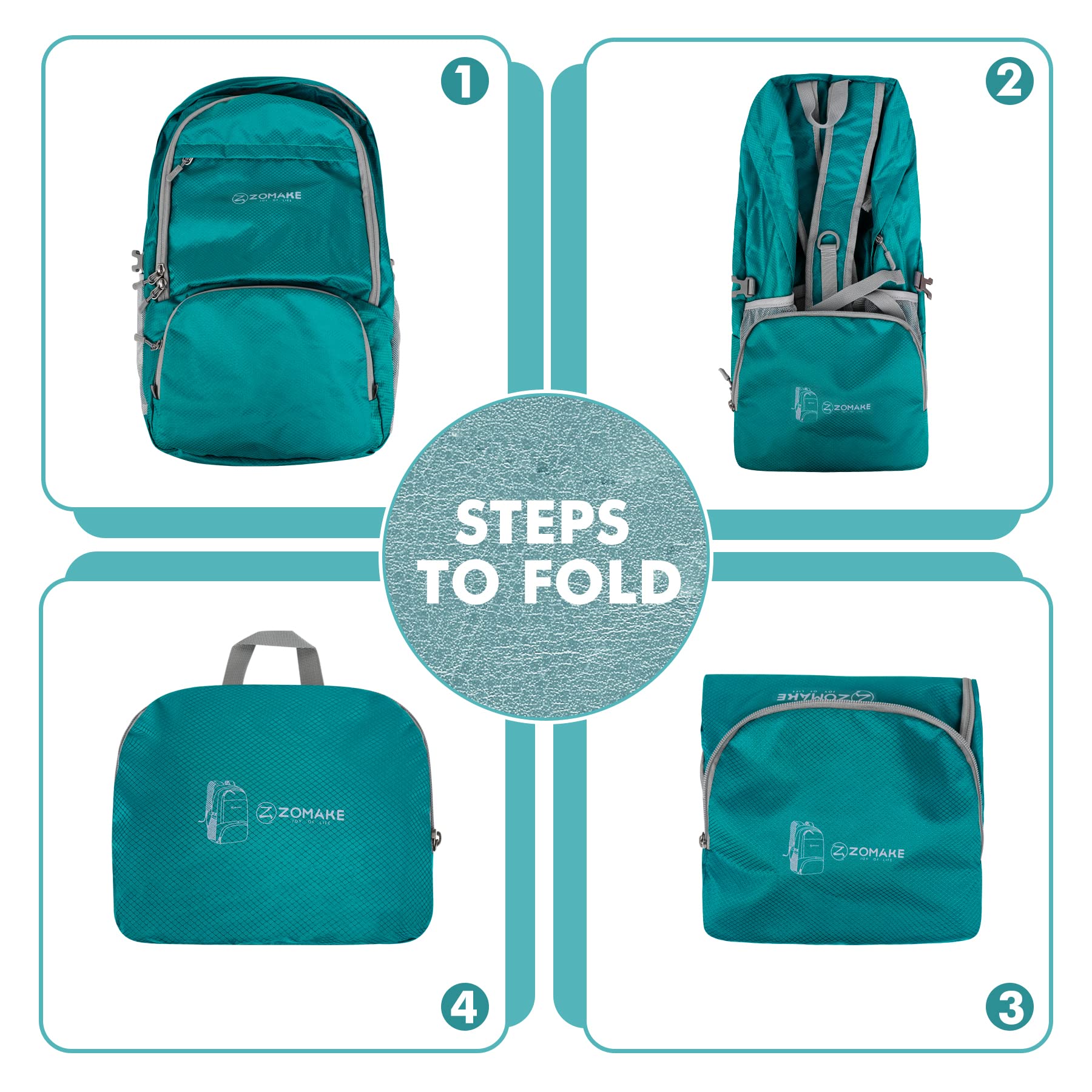 Mochila plegable ligera de 30 L, mochila de senderismo plegable resistente al agua, compacta mochila plegable para viajes (verde lago) 6