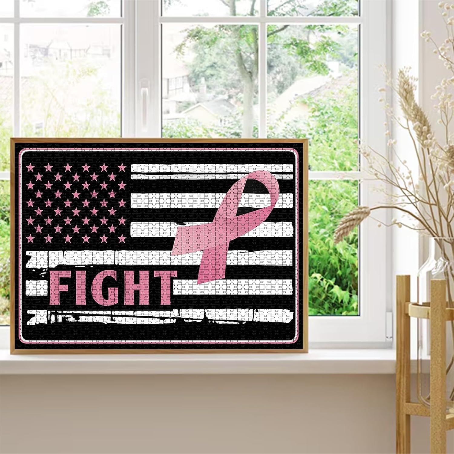 Breast Cancer Awareness Fight Novelty Funny Jigsaw Wooden Puzzles 1000 Pieces Educational Decompression Toys for Adults Bathroom Restaurant Garage Club 20x28in image 2