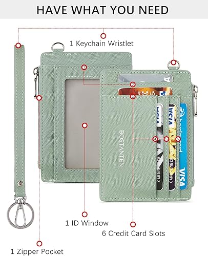 Miniatura 2 de BOSTANTEN Tarjetero para tarjetas de crédito para mujer, billetera de piel RFID, pequeña cartera delgada con llavero con ventana de identificación