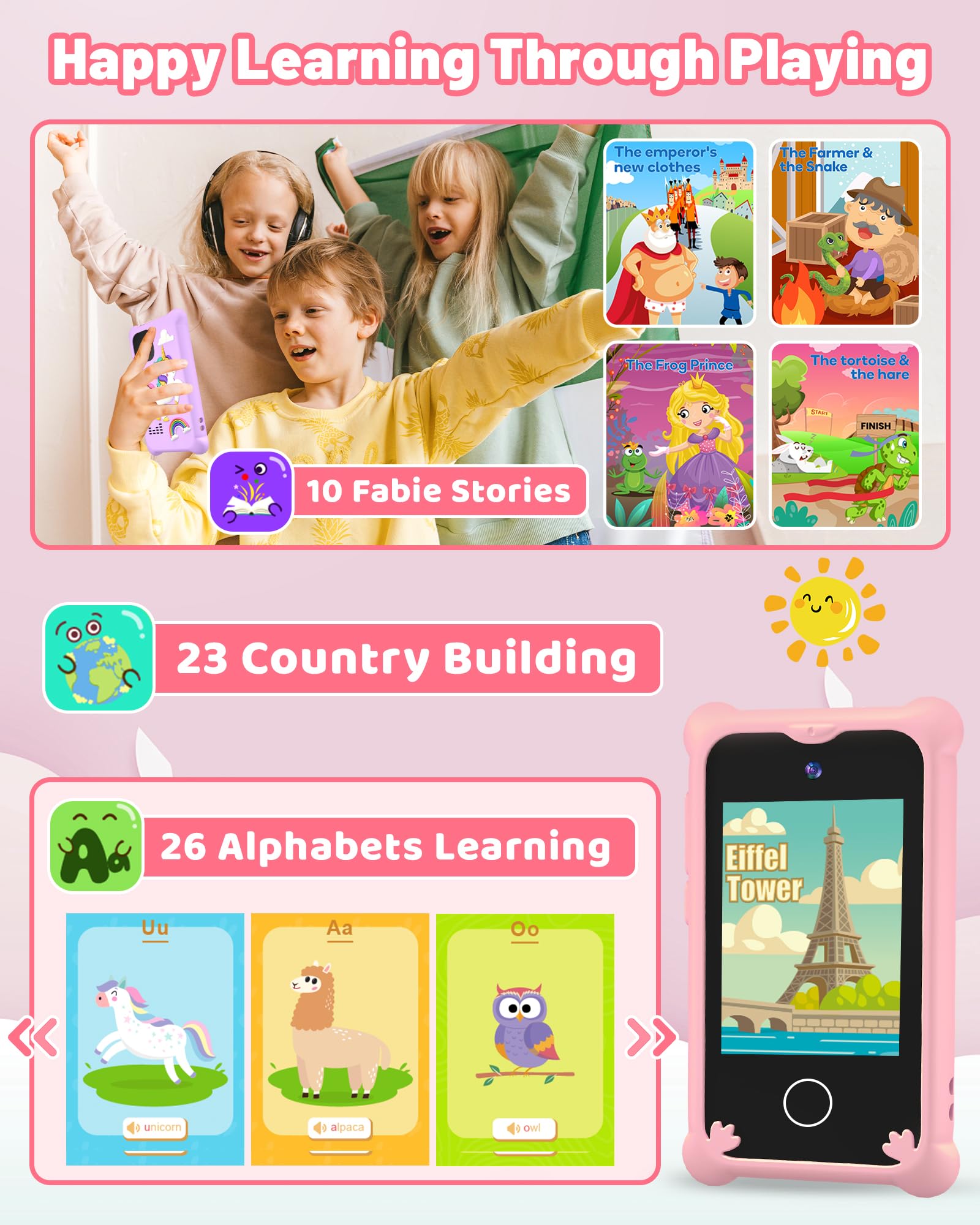 Smartphone Giocattolo Per Bambini 2.4″ – Telefono Educativo Con 8 Giochi, Doppia Fotocamera, Musica E Storie, Senza Internet – Viola