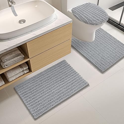 Miniatura 8 de Arotive Alfombras de baño de felpilla de lujo, 3 piezas con tapa de inodoro, suaves y absorbentes, antideslizantes, lavables a máquina para baño (24