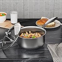 Vista 7 de COOKER KING Cacerola de acero inoxidable de 3 cuartos, sartén antiadherente, olla de cerámica con tapa de vidrio templado, olla de inducción