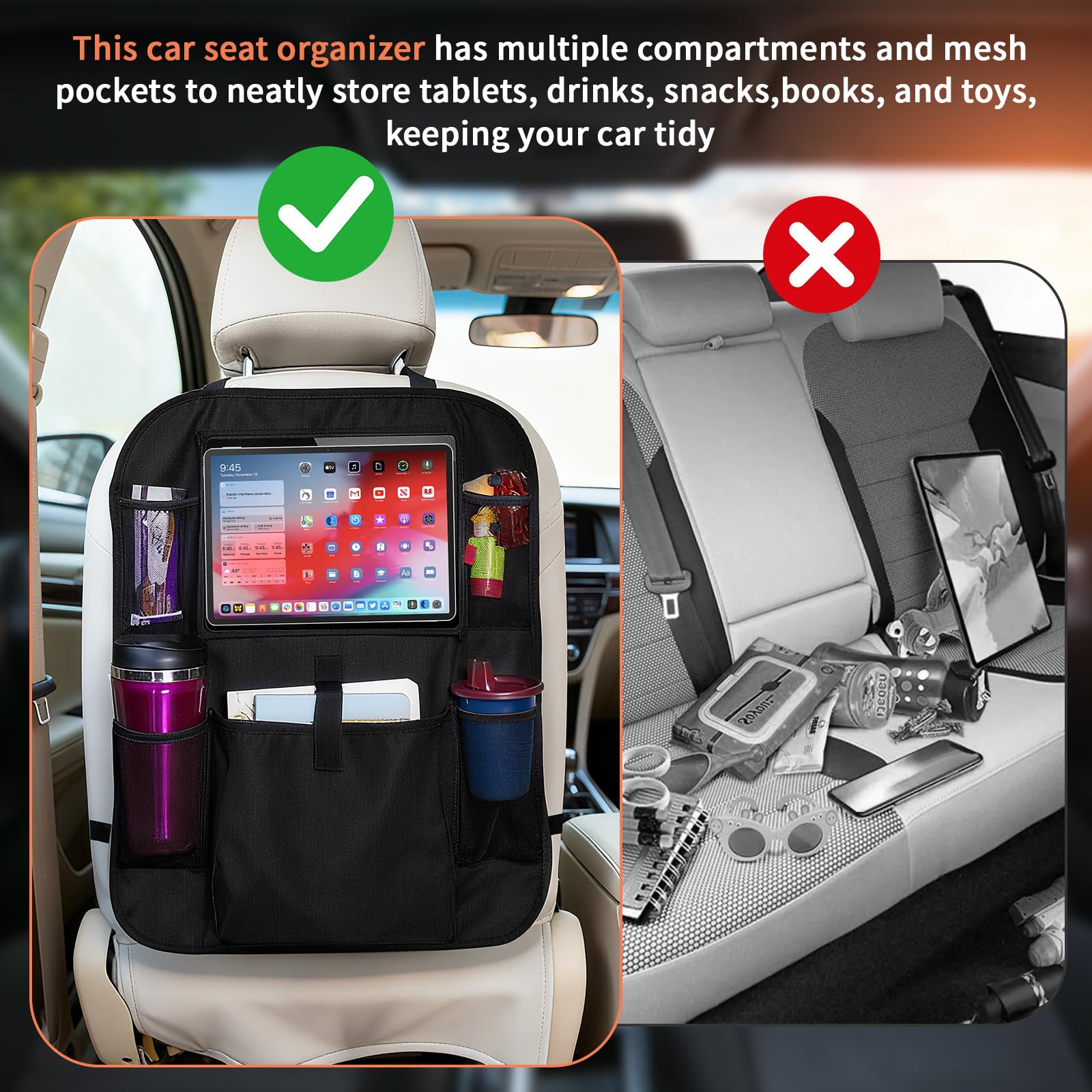 Zocipro 2 Stück Rückenlehnenschutz Auto Kinder, Autositz Organizer mit Tablet-Fach & 5 Taschen, Wasserdichter Auto Organizer
