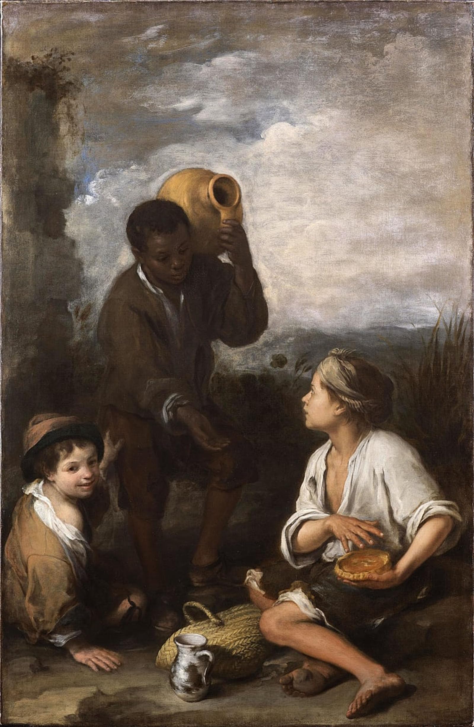 POSTERIIk Vintage Classic Picture Landscape Artwork Tres Muchachos by Bartolomé Esteban Murillo Portrait Canvas Painting for Office Home Decor 60x90cm