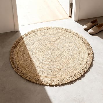 Hand Woven Jute Round Rug, Natural Reversible Boho Area Rug for Entryway, Kitchen, Living Room and Bedroom I Farmhouse Indoor Floor Rug - 3 Feet, Circular