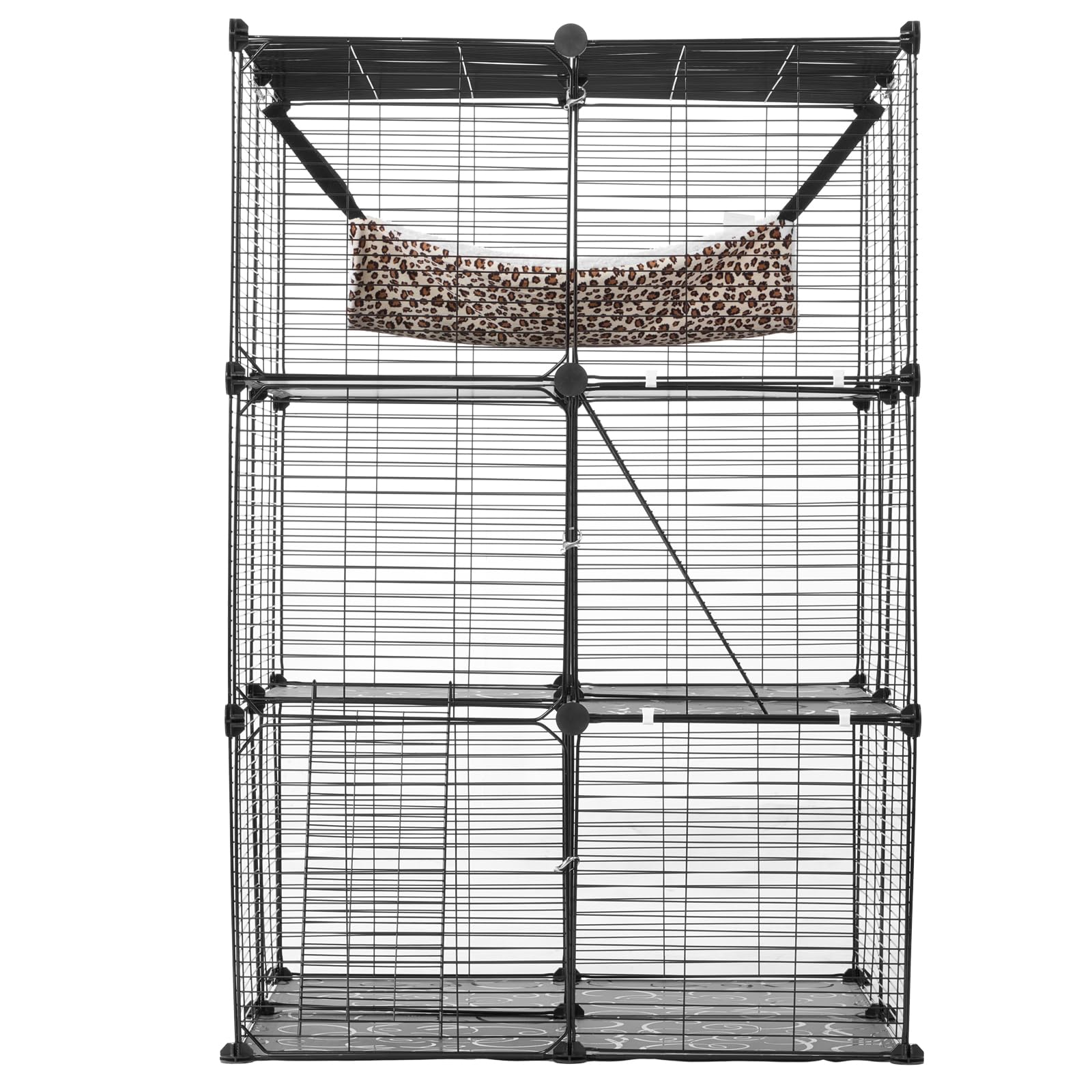 VEVOR Jaula Grande para Gatos de 3 Niveles 711 x 711 x 1041 mm, Recinto Duradero con Alambre de Metal Desmontable con Hamaca Grande y 2 Escaleras con Rampa para Gatos y Otros Animales Pequeños, Negro