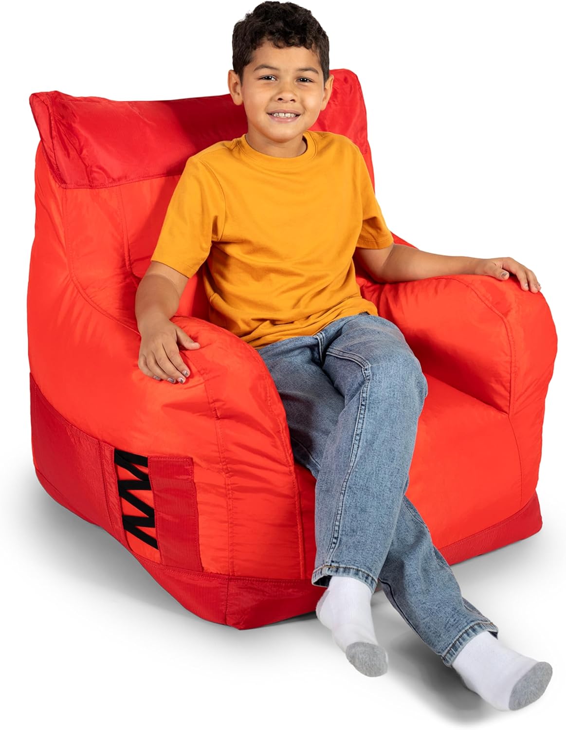 Big Joe Dorm Bean Bag Chair with Drink Holder and Pocket, Two Tone Red Smartmax, Durable Polyester Nylon Blend, 3 feet