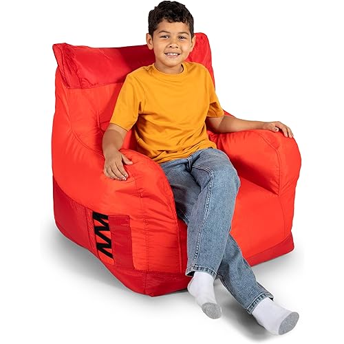 Big Joe Dorm Bean Bag Chair with Drink Holder and Pocket, Two Tone Red Smartmax, Durable Polyester Nylon Blend, 3 feet