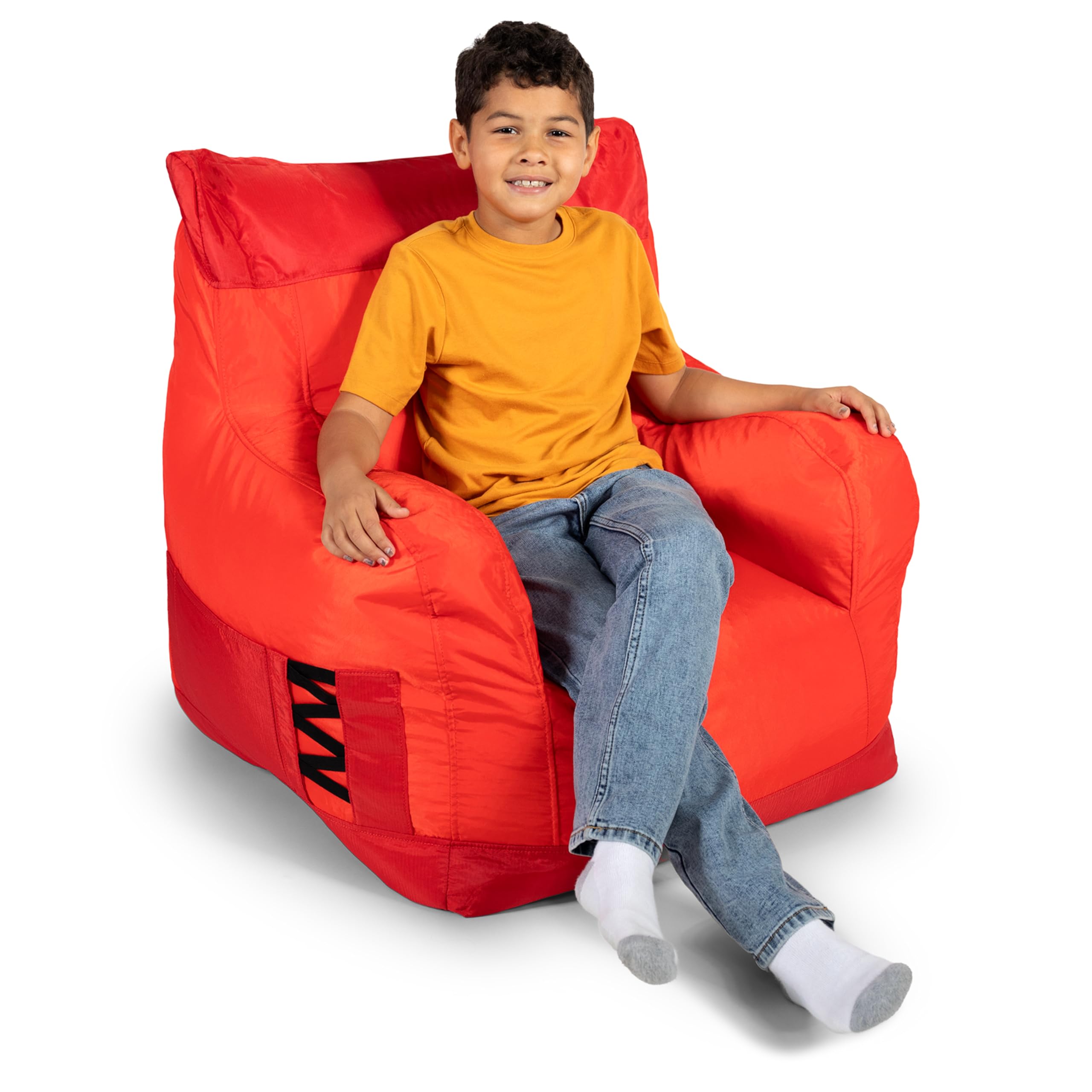 Big Joe Dorm Bean Bag Chair with Drink Holder and Pocket, Two Tone Red Smartmax, Durable Polyester Nylon Blend, 3 feet